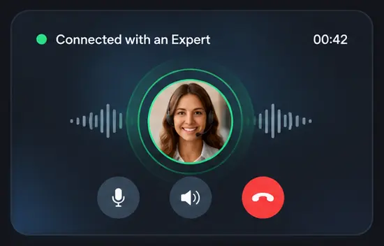 A visitor connected on a live call with an expert
